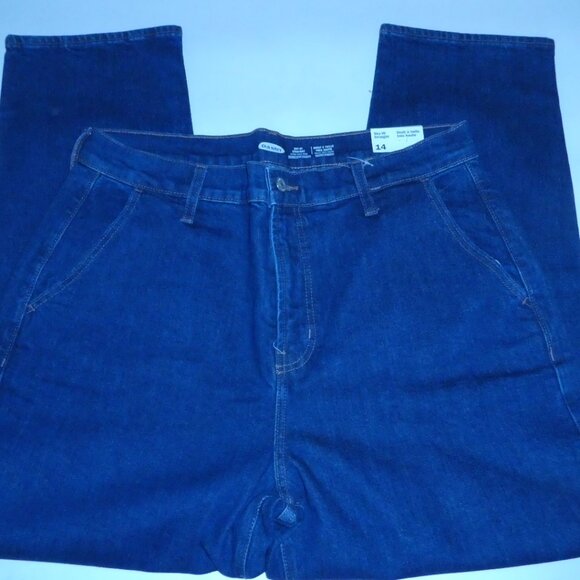 Old Navy Extra High-Waisted Sky-Hi Straight Workwear Jeans - Dark Wash - Picture 1 of 13